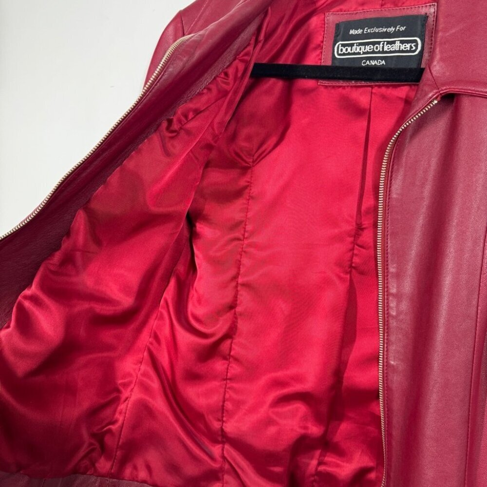 Boutique of Leathers Canada Burgundy Red Genuine Leather Zip Moto Jacket Small - Picture 8 of 15